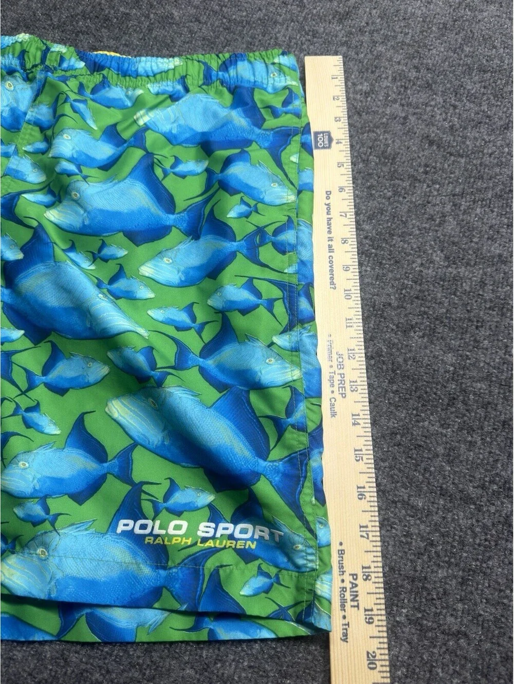 Y2K Polo Sport Ralph Lauren Fish Print Swim Trunks Men’s M Green Blue Resort